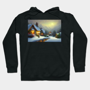 Magical Fantasy House with Lights in a Snowy Scene, Fantasy Cottagecore artwork Hoodie